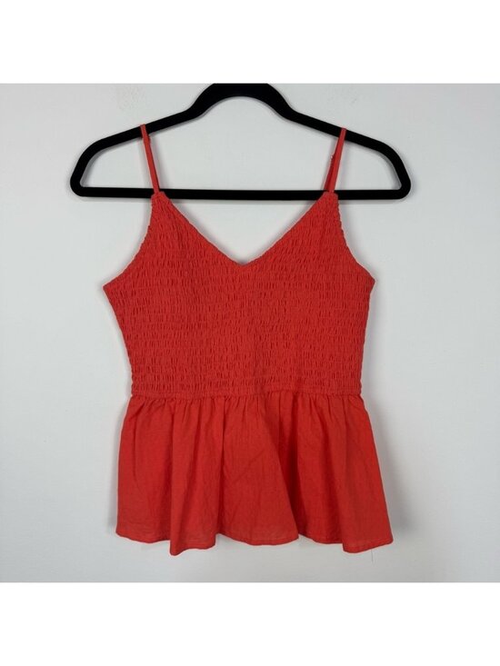 Tops - Orange V Neck Peplum Tank Top Summer Top